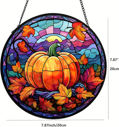 Suncatcher Pumpkin Stained Glass Suncatchers Stained Glass Ornament for Home Decor Indoor Wall Art Gift for Mother Women Friends (Pumpkin, M)
