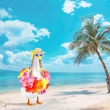 DECOHS 4 Pcs/Set Hawaiian Porch Goose Outfits, Summer Lawn Goose Statue Clothes Costume, 23"/ 17" Patio Goose Decor Hawaiian Wreath Straw Hat with Glasses Wig for Luau Party Outdoor Garden Yard Decor