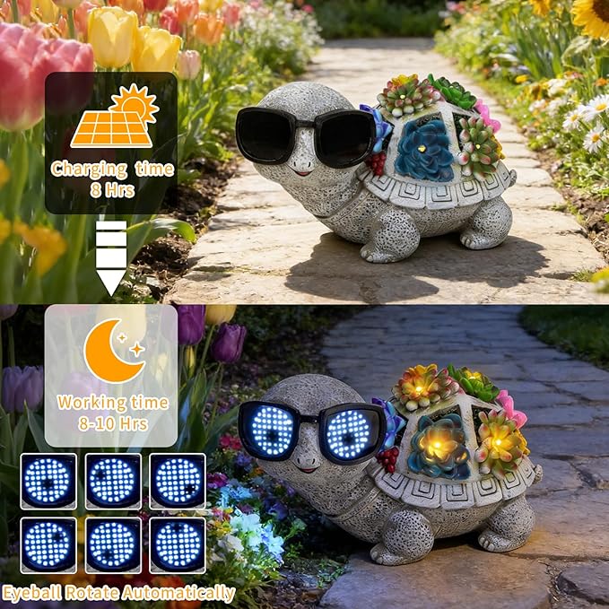 Solar Garden Statues Turtle with Succulent and LED Lights Birthday Gifts for Women Mom Grandma Outdoor Decor for Patio Backyard Yard Lawn Decoration Unique Housewarming Gifts