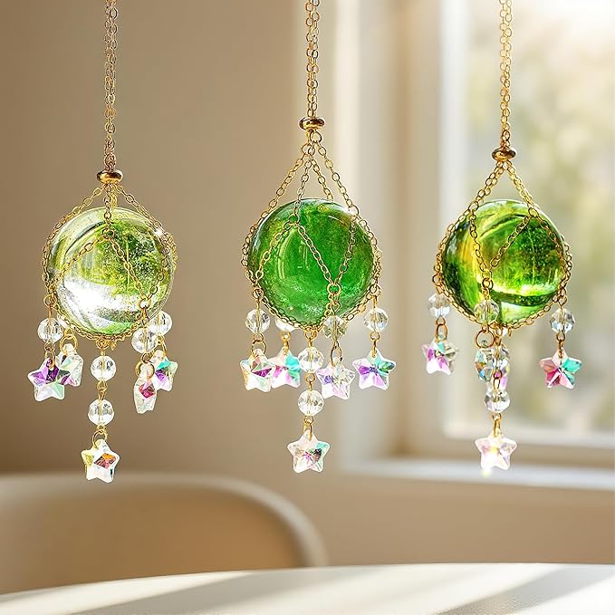 Crystal Suncatcher with 40mm Decorative Ball Window Hanging Ornament for Wall Meditation Space(Green)