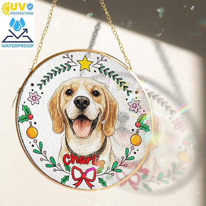 Custom Pet Portrait Stained Glass Window Hanging, Picture Decoration Suncatcher for Dog, Cat, Horse, Bird Keepsake Bereavement Gift from Photo, Rainbow Bridge Dog Memorial Gifts for Pet Lovers
