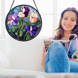 Stained Glass Window Hanging - Colorful Flower Suncatcher for Door Garden Patio Retro Floral Sun Catchers Decor Christmas Mother's Day Birthday Gifts for Women Mom Nana Friend 7.8 in