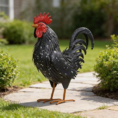 Ratuor Rooster Garden Statue Sculpture Metal Chicken Yard Decor Outdoor Figurines Patio Backyard Decoration (Black)