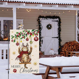 Heyfibro Merry Christmas Cute Cat Swing Garden Flag 12x18 Inch Double Sided Burlap, Retro Christmas Ball Snowflake Yard Banner for Winter Holiday Xmas Seasonal Outdoor Decoration(ONLY FLAG)