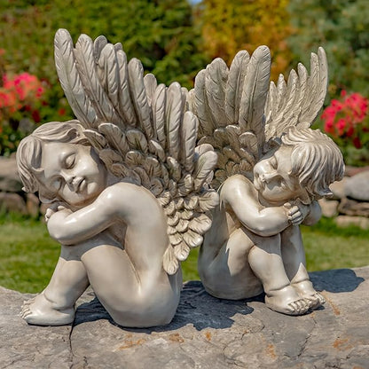 Zaer Ltd. Set of 2 Cherub Statues in Stone Grey Finish (20" T. Thomas & James)