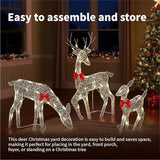Pre-Lit Outdoor Christmas Deer Family Set, 2D Lighted Reindeer Decoration, 60 LED Warm White Lights, 3-Piece, Waterproof,Battery Powered for Indoor Outdoor Yard Display (A)