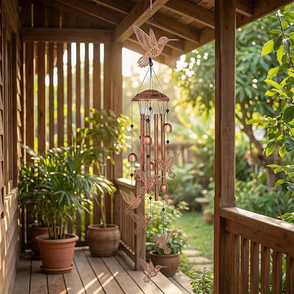 Outdoor Hummingbird Wind Chime, Black Metal Commemorative Gift of 7 Handmade Hummingbirds, Consolation Gift for Garden, Yard, Mother, Grandmother