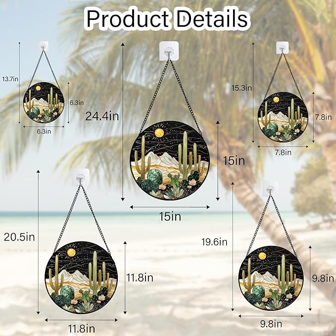 DASTOLL Stained Glass Window Hanging, Black and White Golden Cactus Nature Suncatcher for Doors Window Home Starry Sky Sun Catchers Decor Mother's Day Birthday Gifts for Women, Men Mom 15 in