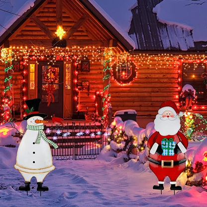 Hausse 2 Pack Christmas Garden Metal Stakes, 31.5 Inch Decorative Snowman and Santa Claus, Xmas Yard Signs for Outdoor Decorations, Holiday New Year Home Decor for Lawn Pathway Patio