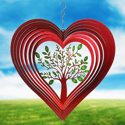ISEO® Heart Wind Spinner for Yard and Garden, Hanging Outdoor Decor, Yard Art, Porch and Patio Decorations, Metal Wind Spinners Outdoor, Weather Resistant, 12”