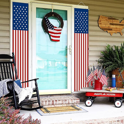 Memorial Day 4th of July Decorations, Large Hanging American Flag Door Banner, July Fourth Front Porch Decor for Home School Office Yard Patio Garage Outside, Patriotic Decor Outdoor Indoor