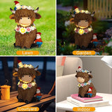 Solar Highland Cow Garden Decor 6.6” Outdoor Statue Resin with Flower Decoration Funny Two Christmas Gnomes Decor,Birthday Gifts for Women Mom Highland Cow Figurine for Yard Patio Lawn Ornaments
