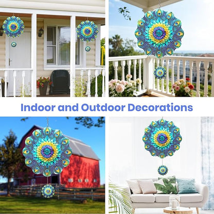 MXJSUA Mandala Wind Spinners for Indoor Outdoor Garden Decoration, 12 Inch Mandala Flowers Stainless Steel Hanging Wind Spinners Ornaments Crafts for Gifts