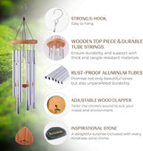 UpBlend XL Wind Chimes for Outside Gift – Deep Tone Wind Chime with Decorative Stone – Garden and Patio Décor for Porch or Yard, Elegant Outdoor Ornament, Meaningful Gift for Neighbors. 41” Silver.