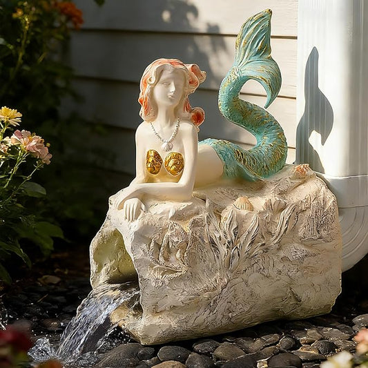 Teaeeno Mermaid Gutter Downspout Extension Decoration, 3''x4'' Downspout Extender Diverter Splash Block Sculpture Outdoor Decor, Animal Resin Statue(Pink)