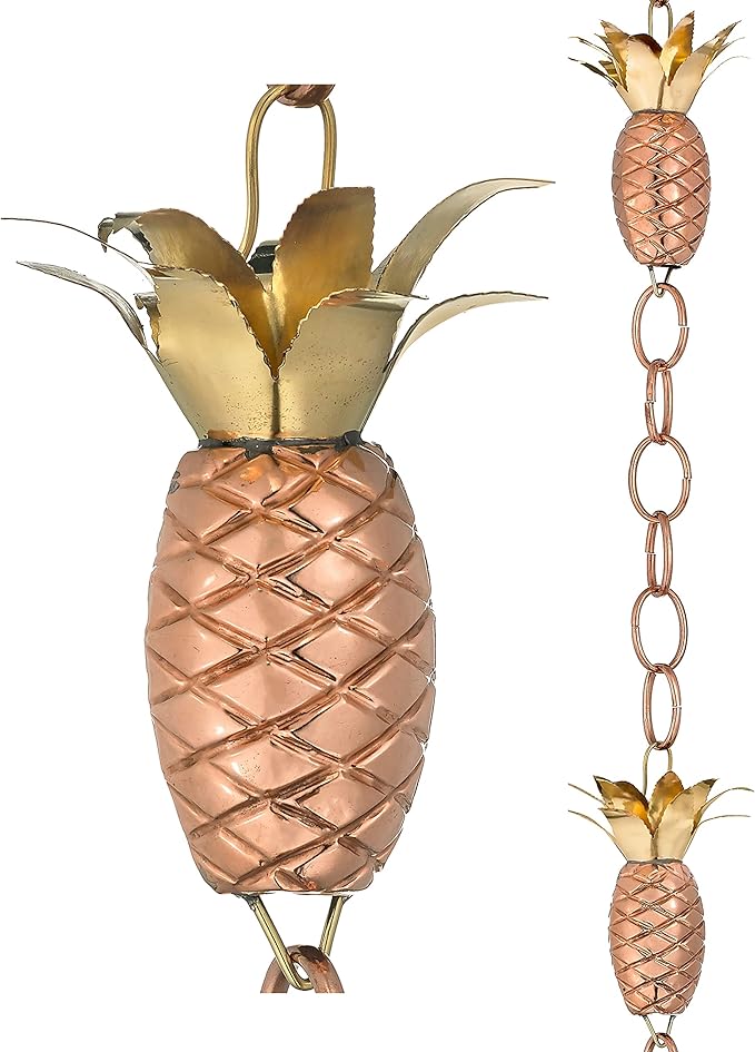 Good Directions 100% Pure Copper Pineapple Rain Chain, 8-1/2 Feet Long, Artistically Designed, Replaces Gutter Downspout