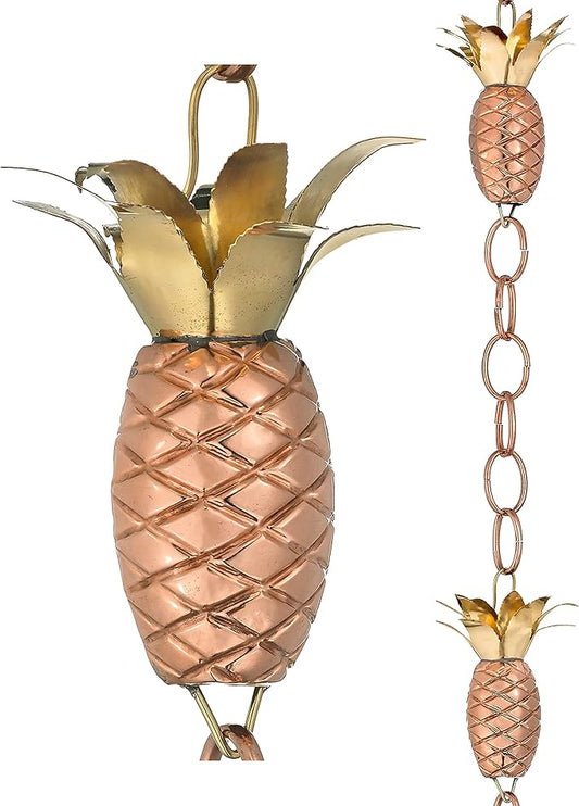 Good Directions 100% Pure Copper Pineapple Rain Chain, 8-1/2 Feet Long, Artistically Designed, Replaces Gutter Downspout