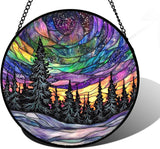 DASTOLL Stained Glass Window Hanging, Van Gogh Night Scene Sun Catchers Colorful Glass Panel Starry Sky Suncatcher Decor for Birthday for Women, Men, Wife, Aunt, and Mom 7.8 in