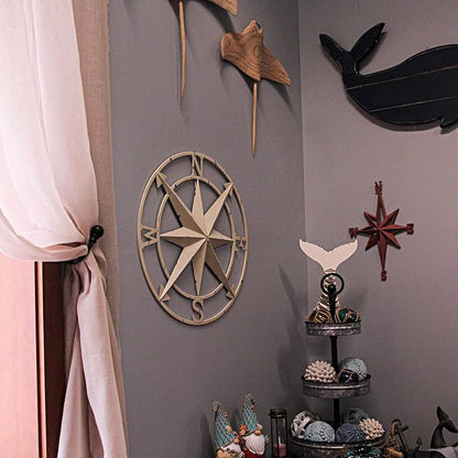 Nautical Compass Rose Wall Hanging Sculpture - Antiqued White Finish Metal Indoor Outdoor Ocean Decor - 20.5 Inch Diameter Elegant Maritime Home Accent Piece