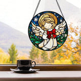 Stained Glass Window Hanging Jesus Cute Angel 6.3" - White Angel Suncatcher Door Garden Sun Catcher Home Decor Birthday Christmas for Mom Men Woman Nana Friend Girl