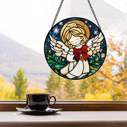 Stained Glass Window Hanging Jesus Cute Angel Large 15" - White Angel Suncatcher Door Garden Sun Catcher Home Decor Birthday Christmas for Mom Men Woman Nana Friend Girl
