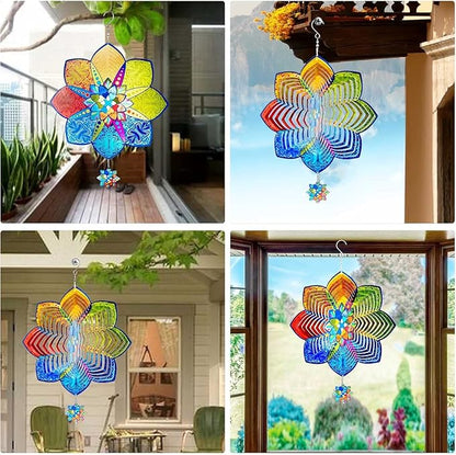 Wind Spinners,12 inch Multi Color Mandala with 360° Swivel Hook for Yard and Garden, Bird Wind Catcher, Metal Wind Spinners Outdoor for Lawn Hanging Crafts Decor Kinetic Yard Art Ornament Gifts