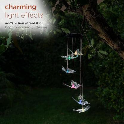 Alpine Corporation 27" Tall Outdoor Solar Powered Wind Mobile with Color Changing LED Butterfly Lights