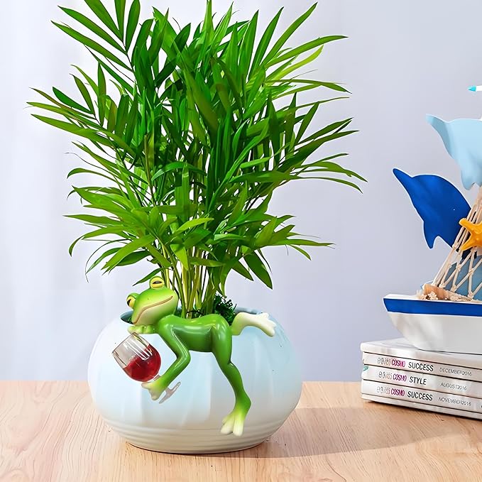 Miniature Frog Figurines Plant Decorations for Pots, Funny Drinking Frog Statue Flower Pot Hugger Resin Hanging Figurine Planter Pot Decorations for Flower, Lawn, Yard Ornament