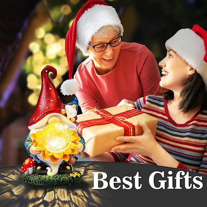 Solar Gnomes Garden Decor Outdoor Statues, Christmas Gnomes Gardening Gifts for Women Mom, Gnomes Decorations for Yard with Sunflower Decor Solar Lights for Outside, Patio, Lawn, Porch Decor