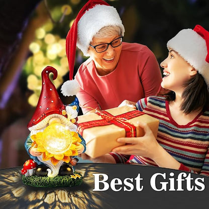 Solar Gnomes Garden Decor Outdoor Statues, Christmas Gnomes Gardening Gifts for Women Mom, Gnomes Decorations for Yard with Sunflower Decor Solar Lights for Outside, Patio, Lawn, Porch Decor