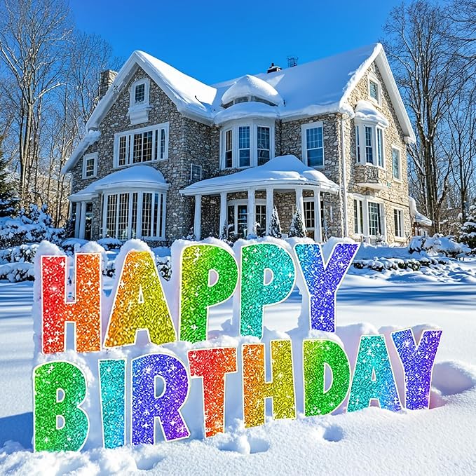 Happy Birthday Yard Sign with Metal Stakes - 16” Outdoor Lawn Decorations, Weather-Resistant Letters, birthday party supplies gift for Kids & Adults (Glitter)