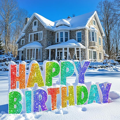 Happy Birthday Yard Sign with Metal Stakes - 16” Outdoor Lawn Decorations, Weather-Resistant Letters, birthday party supplies gift for Kids & Adults (Glitter)