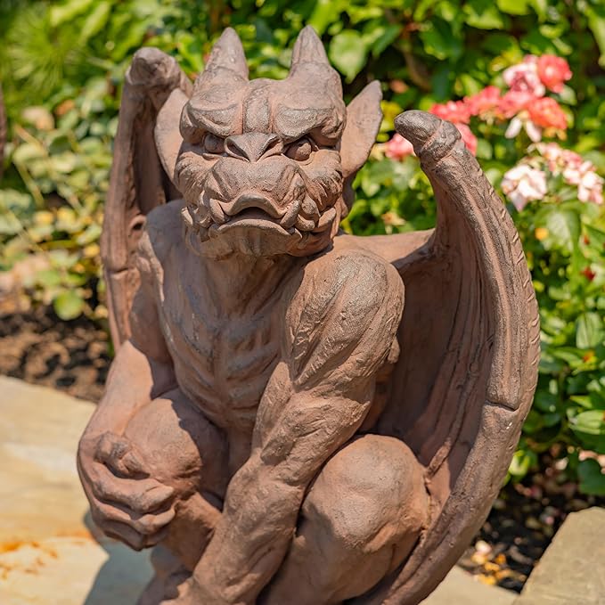 Zaer Ltd. Set of 2 Gothic Gargoyle Garden Statues, 28.4 Inch Tall Outdoor Sculptures (Antique Rust)