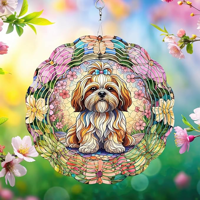 Shih Tzu Wind Spinner, Dog Wind Spinners, Wind Spinner Hanging for Outdoor & Indoor Décor, Unique Gifts for Yard Garden Decoration or Patio Décor (Shih Tzu 2)