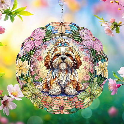 Shih Tzu Wind Spinner, Dog Wind Spinners, Wind Spinner Hanging for Outdoor & Indoor Décor, Unique Gifts for Yard Garden Decoration or Patio Décor (Shih Tzu 2)