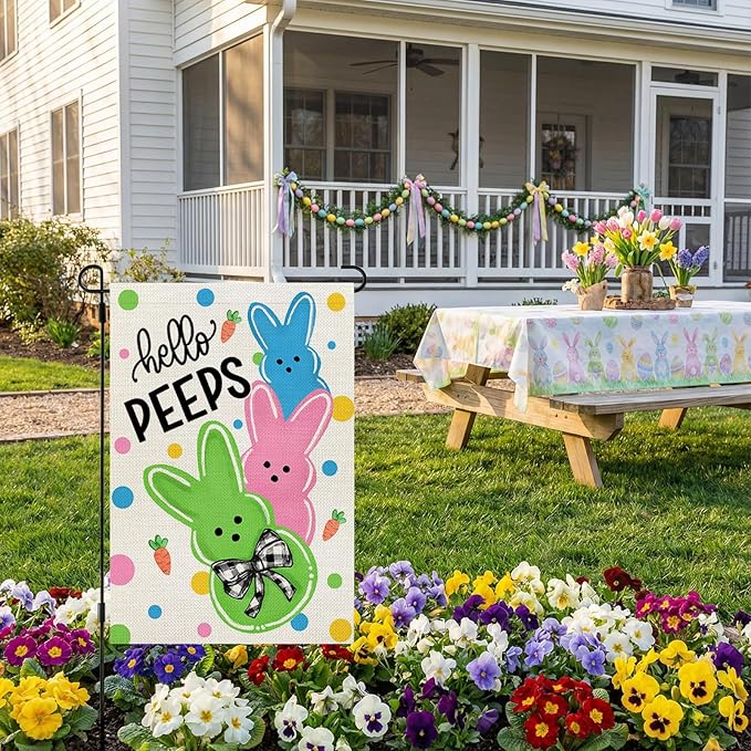CROWNED BEAUTY Easter Garden Flag Bunny Peeps 12x18 Inch Double Sided Holiday Decoration for Outdoor Lawn Yard