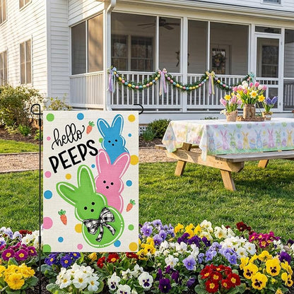 CROWNED BEAUTY Easter Garden Flag Bunny Peeps 12x18 Inch Double Sided Holiday Decoration for Outdoor Lawn Yard