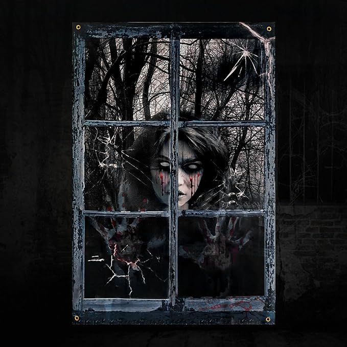 Halloween Window Decorations Spooky Blood Ghost- Halloween Party Hanging Decor, Curtains & Cover for Outdoor Indoor Door Yard Porch Wall Holiday, 32" x 47"