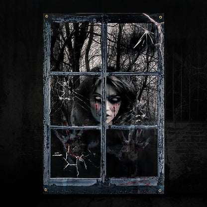 Halloween Window Decorations Spooky Blood Ghost- Halloween Party Hanging Decor, Curtains & Cover for Outdoor Indoor Door Yard Porch Wall Holiday, 32" x 47"
