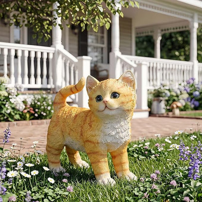 Real Orange Tabby Cat Garden Statue - Resin Realistic Cat Sculpture, Pet Loss Memorial Stone, for Cats Lovers, Indoor/Outdoor Decor, Animal Figurine for Yard Ornaments