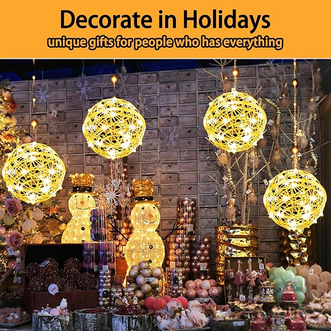 Solar Christmas Ball Lights - 160LED Outdoor Tree Globe String Lights, 8 Modes Waterproof Sphere Lantern Lights, Christmas Decor for Tree Garden Porch (Warm White, 4pack)