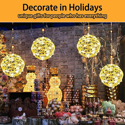 Solar Christmas Ball Lights - 160LED Outdoor Tree Globe String Lights, 8 Modes Waterproof Sphere Lantern Lights, Christmas Decor for Tree Garden Porch (Warm White, 4pack)