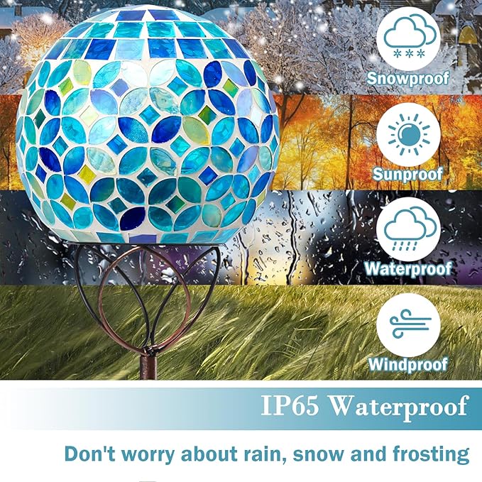Solar Lights Outdoor Decorative, Solar Gazing Ball Mosaic Garden Stakes Decorative Waterproof Outdoor Lights for Pathway Yard Lawn Decoration (Green)