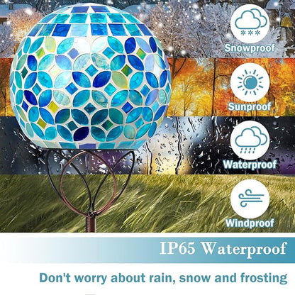 Solar Lights Outdoor Decorative, Solar Gazing Ball Mosaic Garden Stakes Decorative Waterproof Outdoor Lights for Pathway Yard Lawn Decoration (Green)