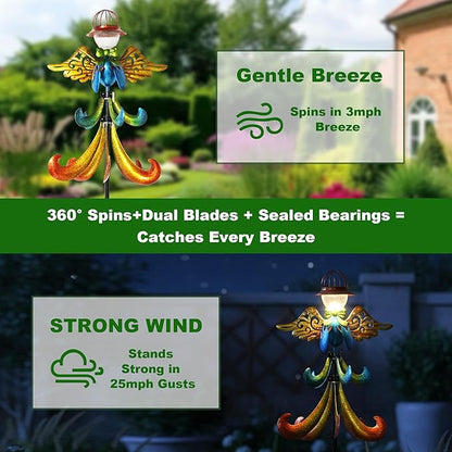 Yard Garden Wind Spinners - Large Outdoor Metal Wind Spinners with Stake, Yard Art Lawn Garden Decor Colorful Angel-Shaped Wind Vane (19.5" W x 79" H)
