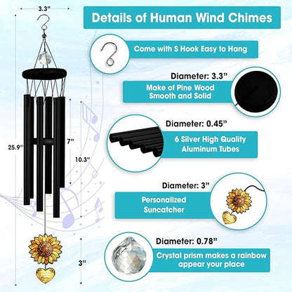 Personalized Memorial Sunflower Wind Chimes for Outside, Custom Crystal Memory Suncatcher Ornament, Sympathy Gift for Loss of Mother Father, in Loving Memory Windchimes, Mother's Day Garden Décor
