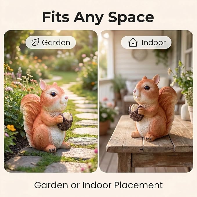 Squirrel Statue Outdoor Decor,7.7''(H) Realistic Eating Squirrel Garden Statues for Yard Lawn,Resin Animal Sculptures Home Porch Patio Table Art Decorations