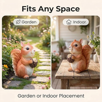 Squirrel Statue Outdoor Decor,7.7''(H) Realistic Eating Squirrel Garden Statues for Yard Lawn,Resin Animal Sculptures Home Porch Patio Table Art Decorations