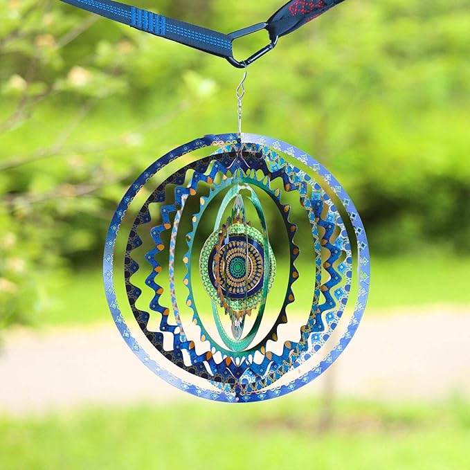 Geometric Stainless Steel Garden Wind Spinner, 11" 3D Kinetic Sculpture Outdoor Garden Tree Decoration, Unique Gifts