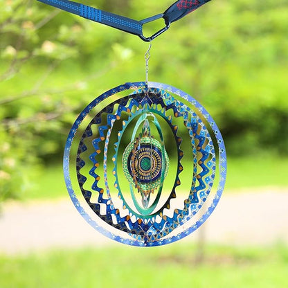 Geometric Stainless Steel Garden Wind Spinner, 11" 3D Kinetic Sculpture Outdoor Garden Tree Decoration, Unique Gifts